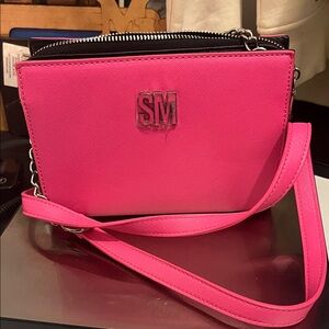 Vibrant Pink Crossbody Bag with Logo Accent